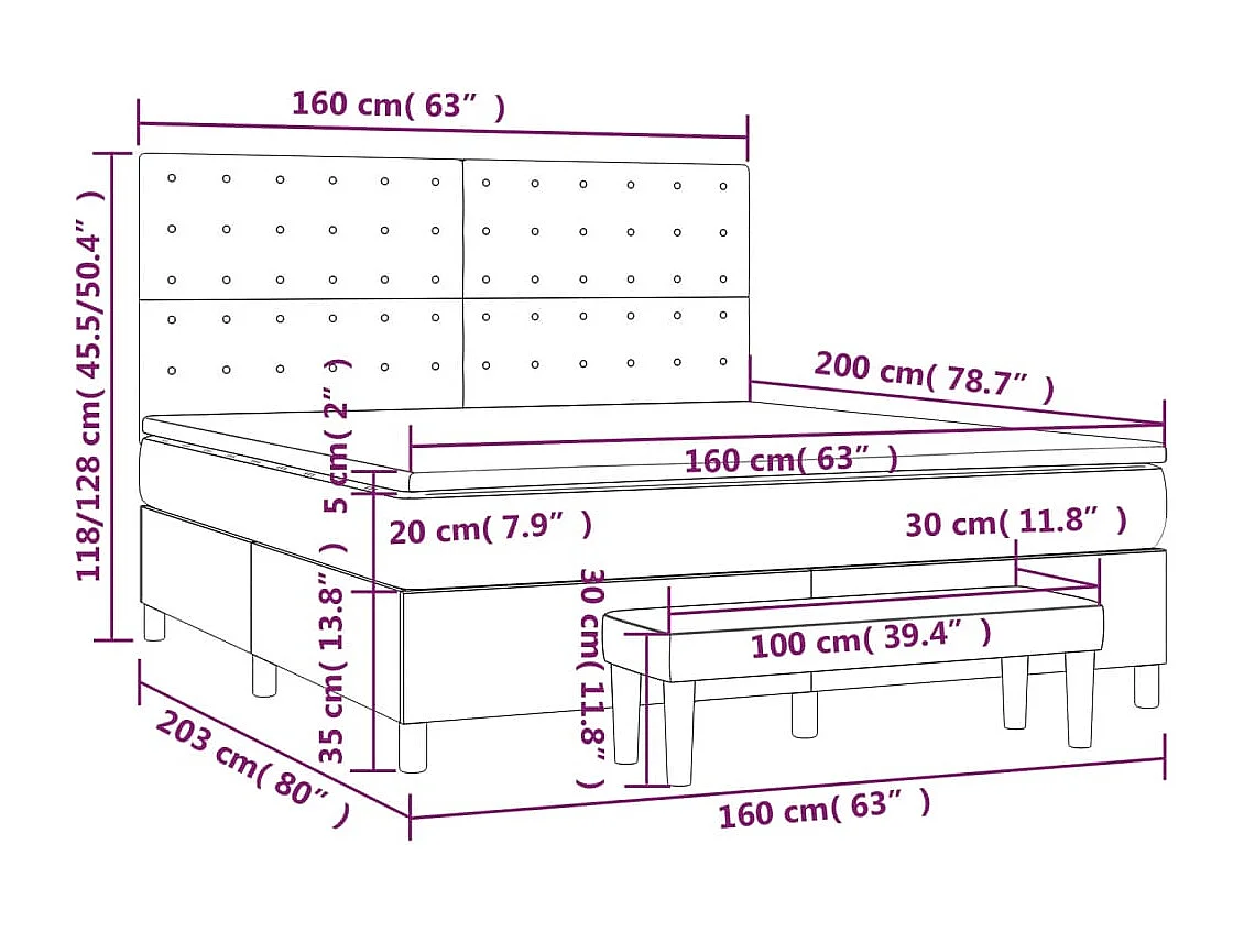 Boxspringbett mit Matratze Dunkelgrün 160x200 cm Samt