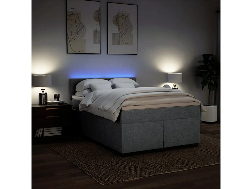 Cama box spring con colchón tela gris claro 160x200 cm