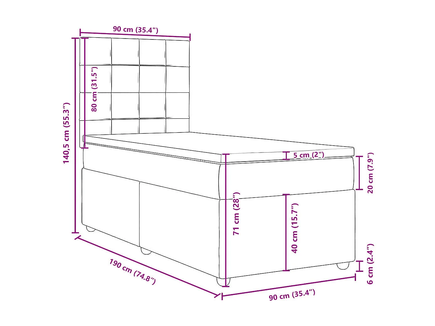 Boxspringbett mit Matratze Hellgrau 90x190 cm Stoff