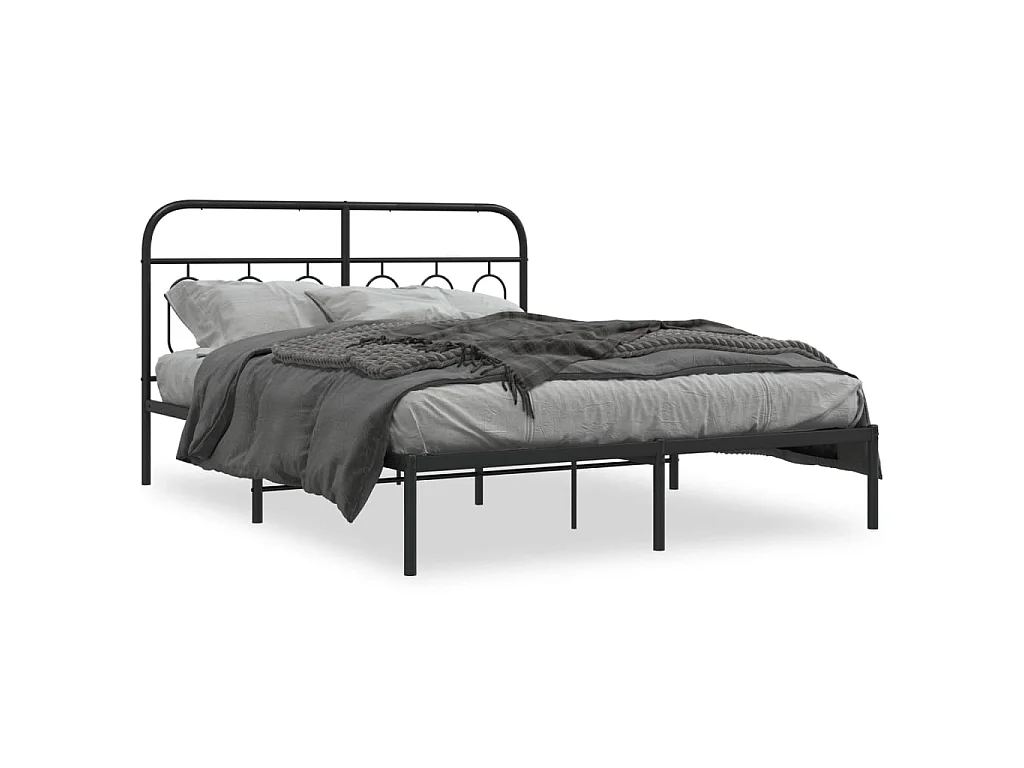 Cadre de lit métal sans matelas avec tête de lit noir 140x200cm