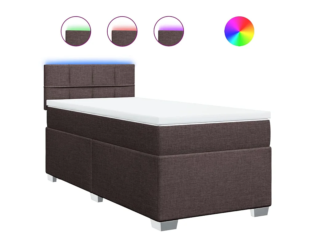 Cama box spring con colchón tela marrón oscuro 100x200 cm