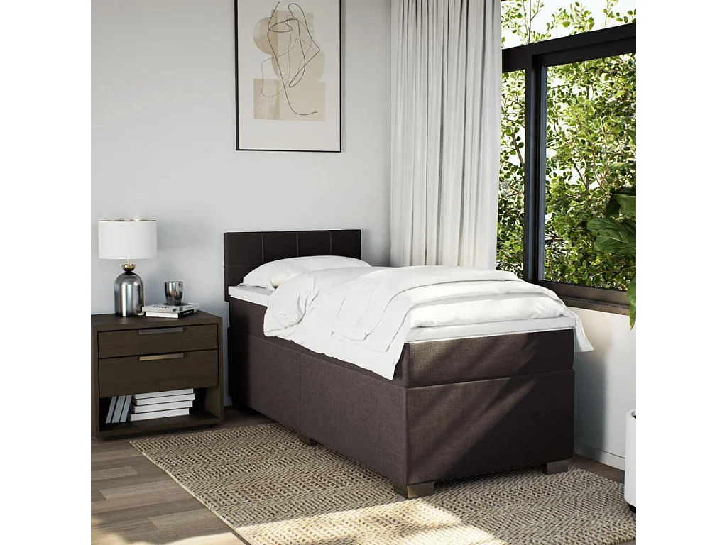 Cama box spring con colchón tela marrón oscuro 100x200 cm