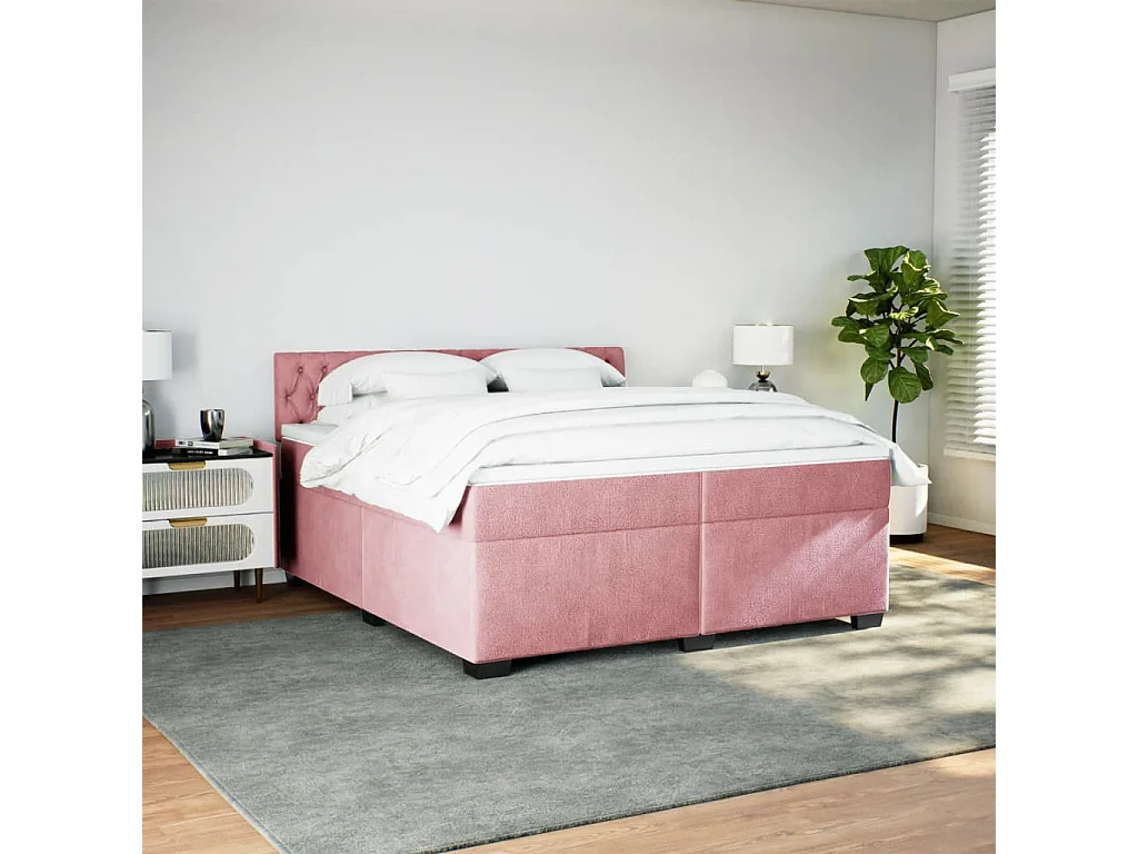 Cama com molas/colchão 200x200 cm veludo rosa