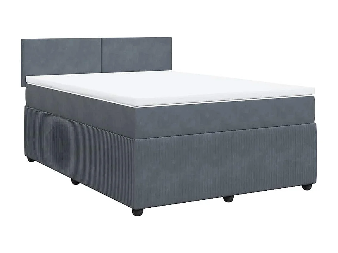 Cama box spring con colchón terciopelo gris oscuro 140x190 cm