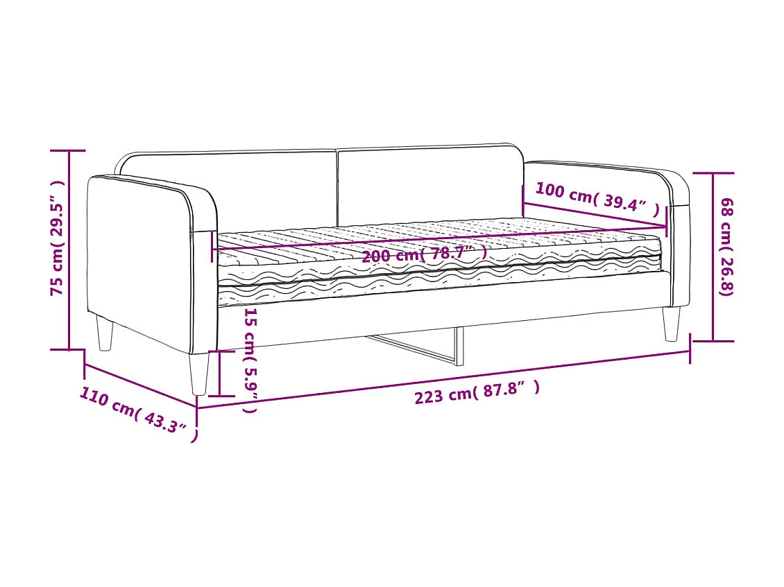 Lit de jour avec matelas taupe 100x200 cm tissu