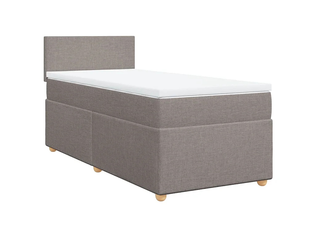 Cama box spring con colchón tela gris taupe 90x190 cm