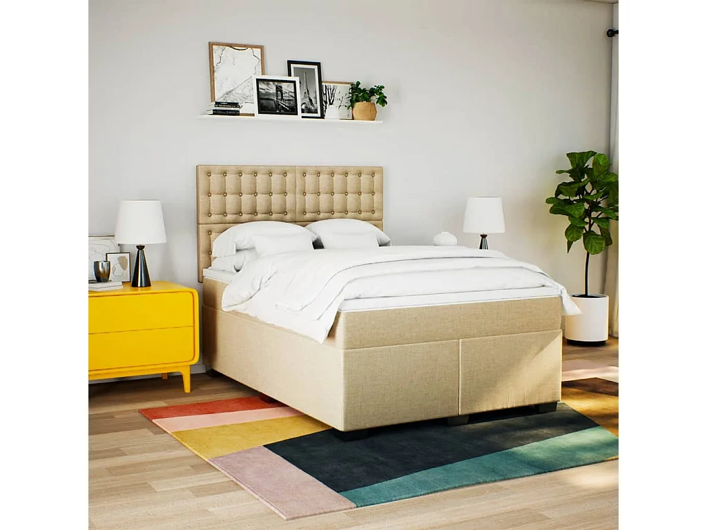 Boxspringbett mit Matratze Creme 160x200 cm Stoff
