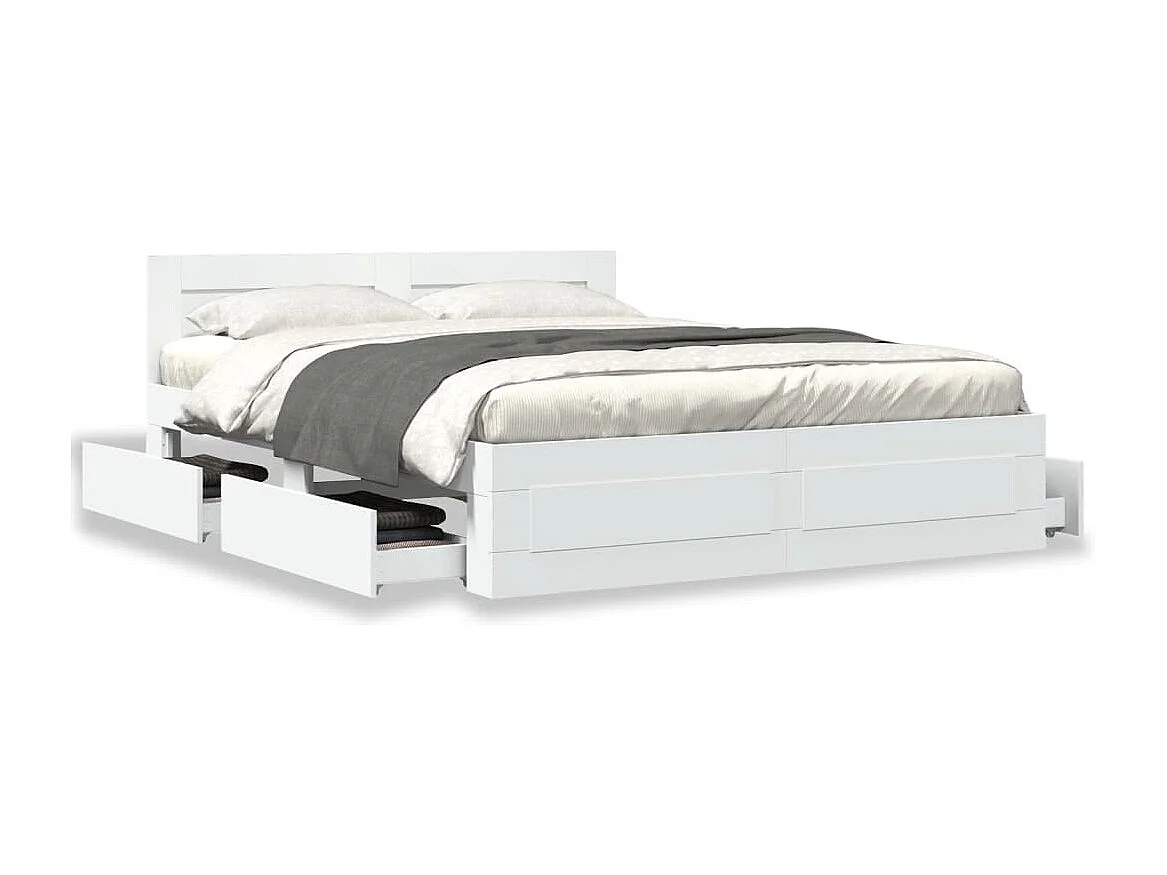 Bedframe met hoofdeinde bewerkt hout wit 150x200 cm