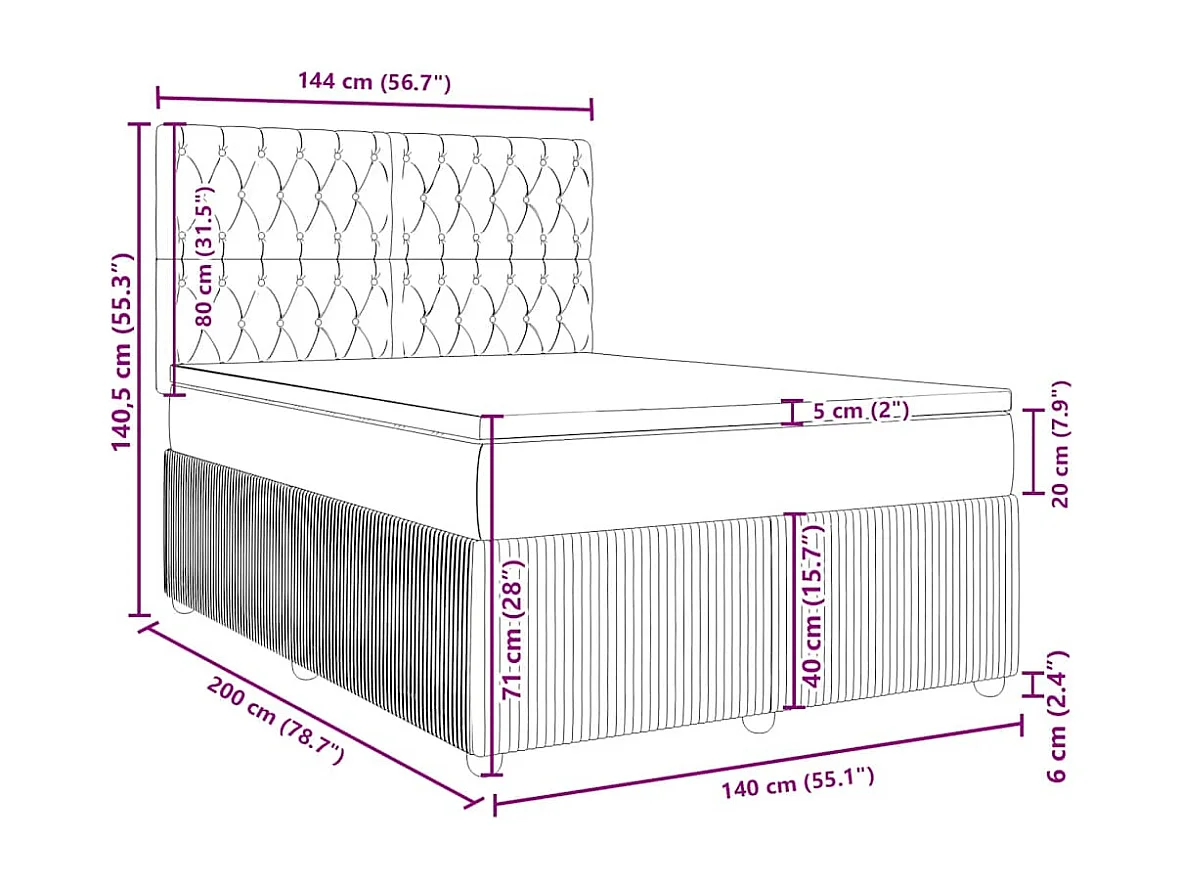 Boxspring met matras fluweel lichtgrijs 140x200 cm