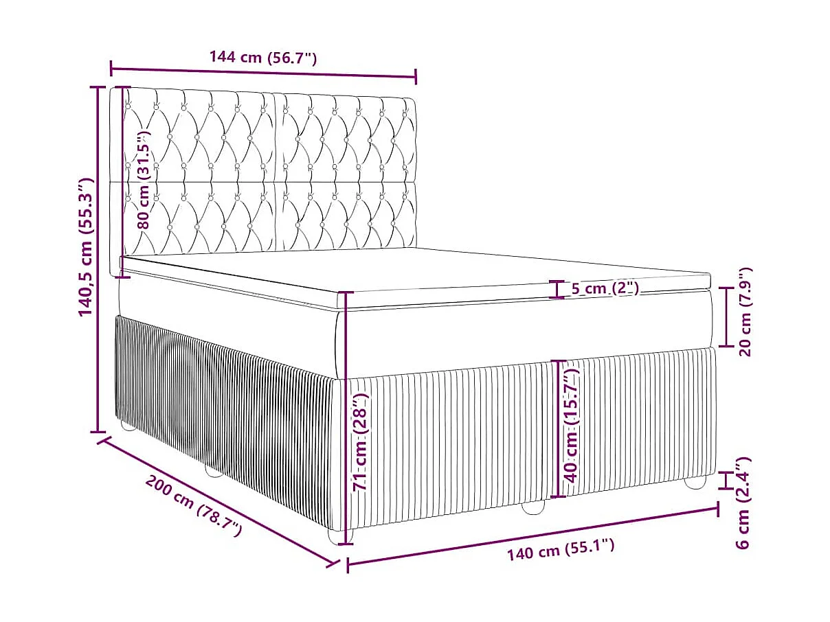 Boxspring met matras fluweel lichtgrijs 140x200 cm