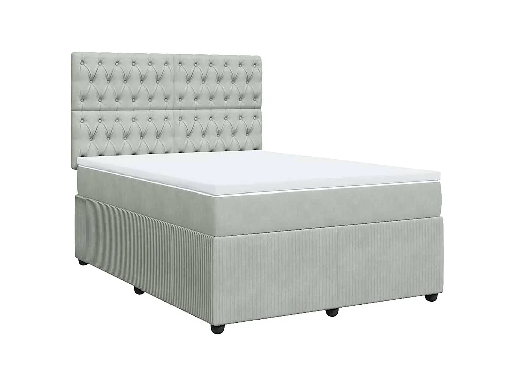 Cama box spring con colchón terciopelo gris claro 140x200 cm