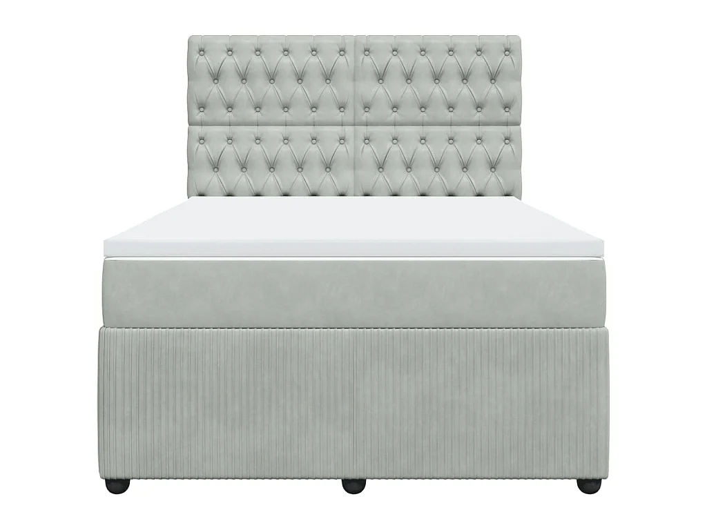 Cama box spring con colchón terciopelo gris claro 140x200 cm