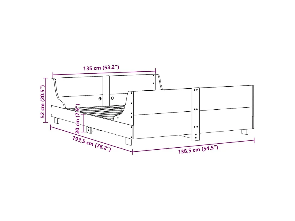 Estructura de cama sin colchón madera maciza de pino 135x190 cm