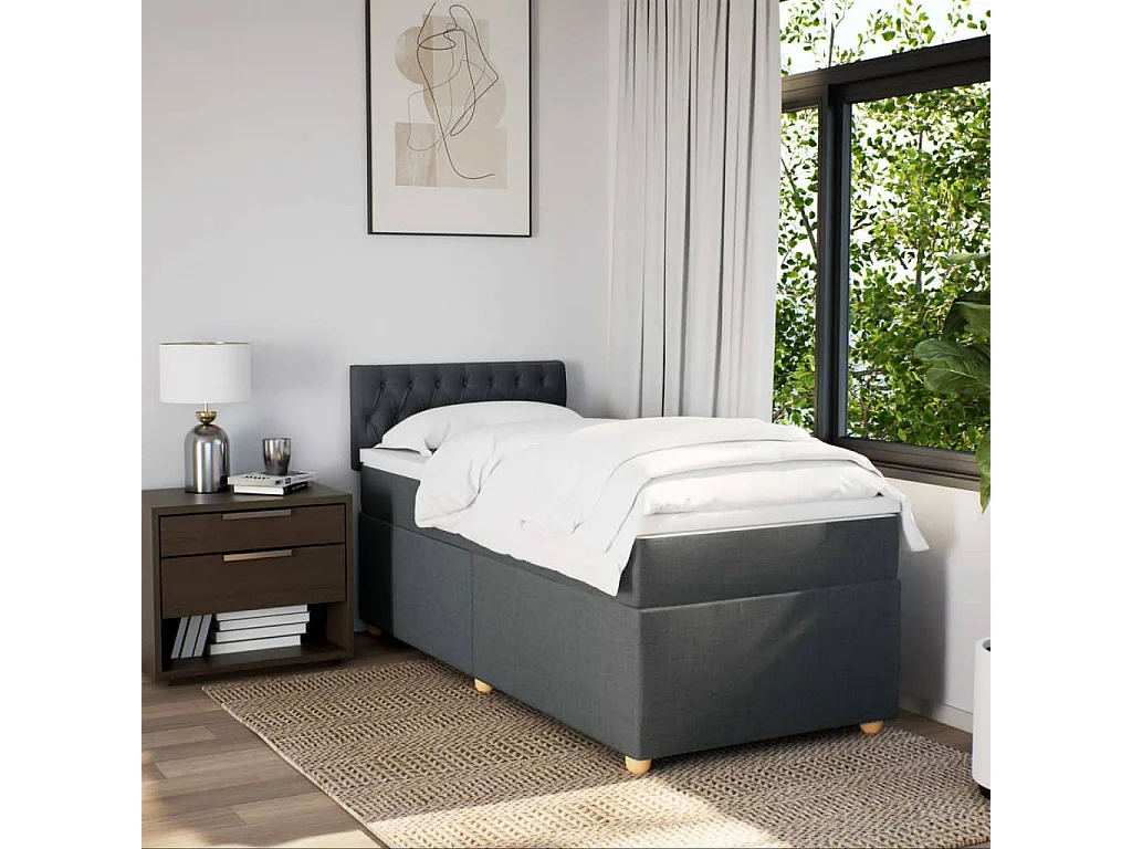 Sommier à lattes de lit avec matelas Gris foncé 90x200 cm Tissu
