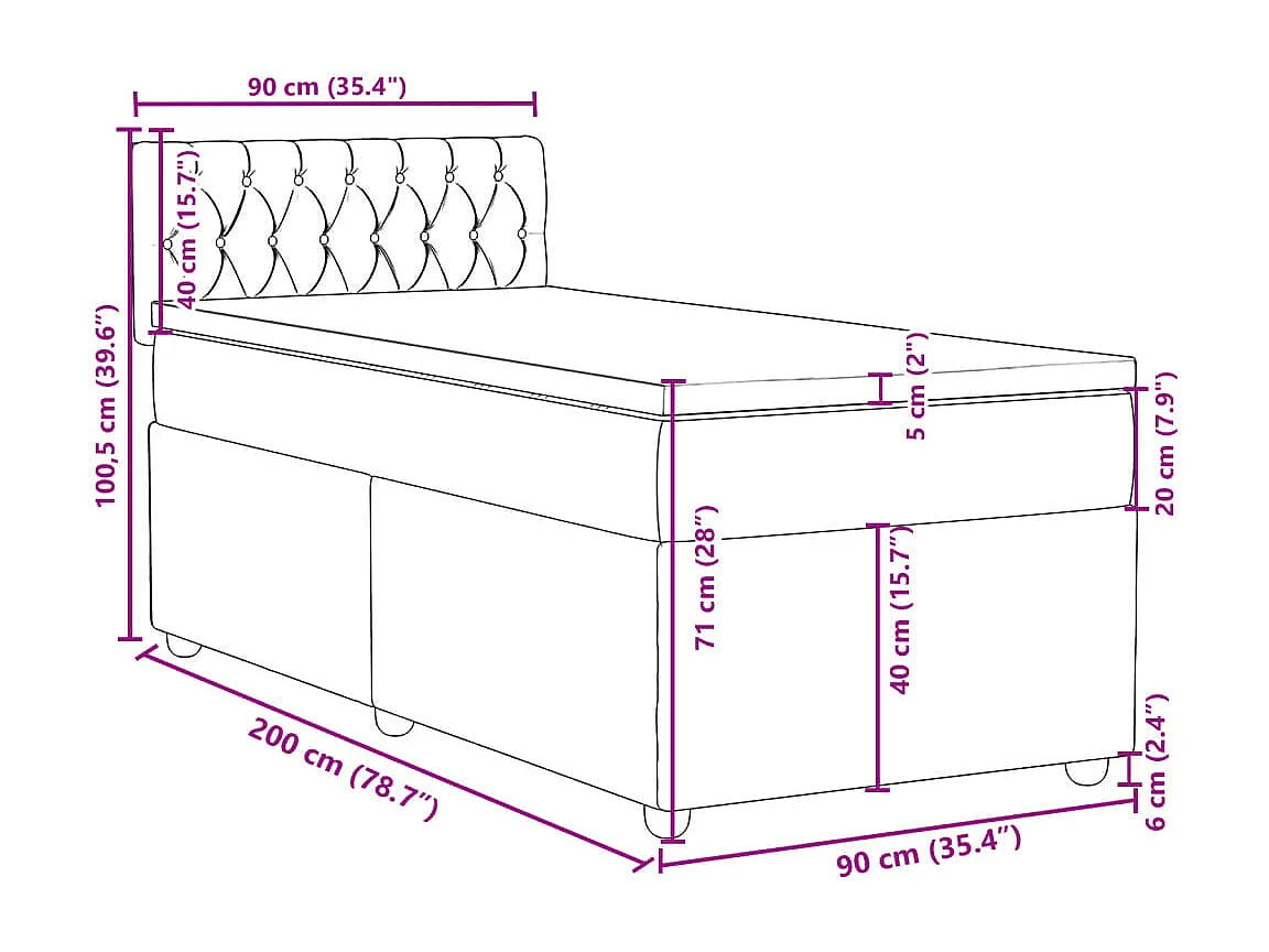 Giroletto a Molle con Materasso Grigio Scuro 90x200 cm Tessuto