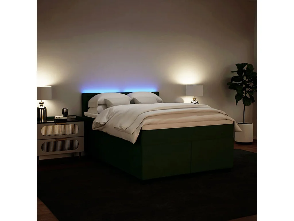 Cama box spring con colchón terciopelo verde oscuro 160x200 cm