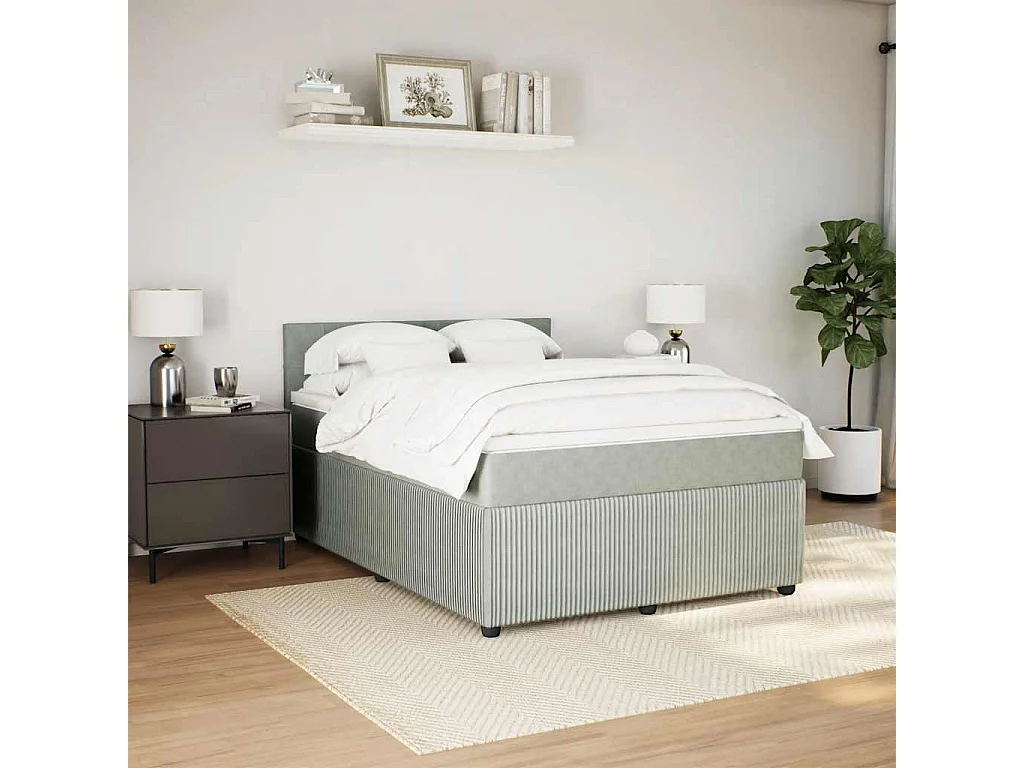 Sommier à lattes de lit et matelas Gris clair 140x190cm Velours