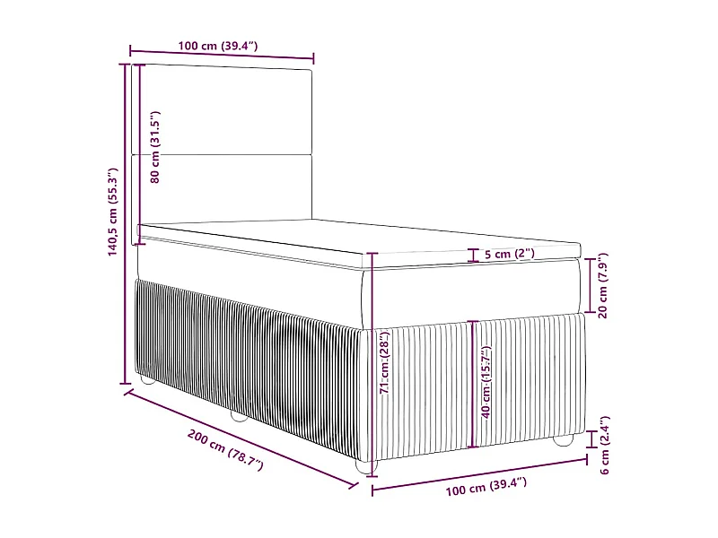 Sommier à lattes de lit avec matelas Gris foncé 100x200 cm