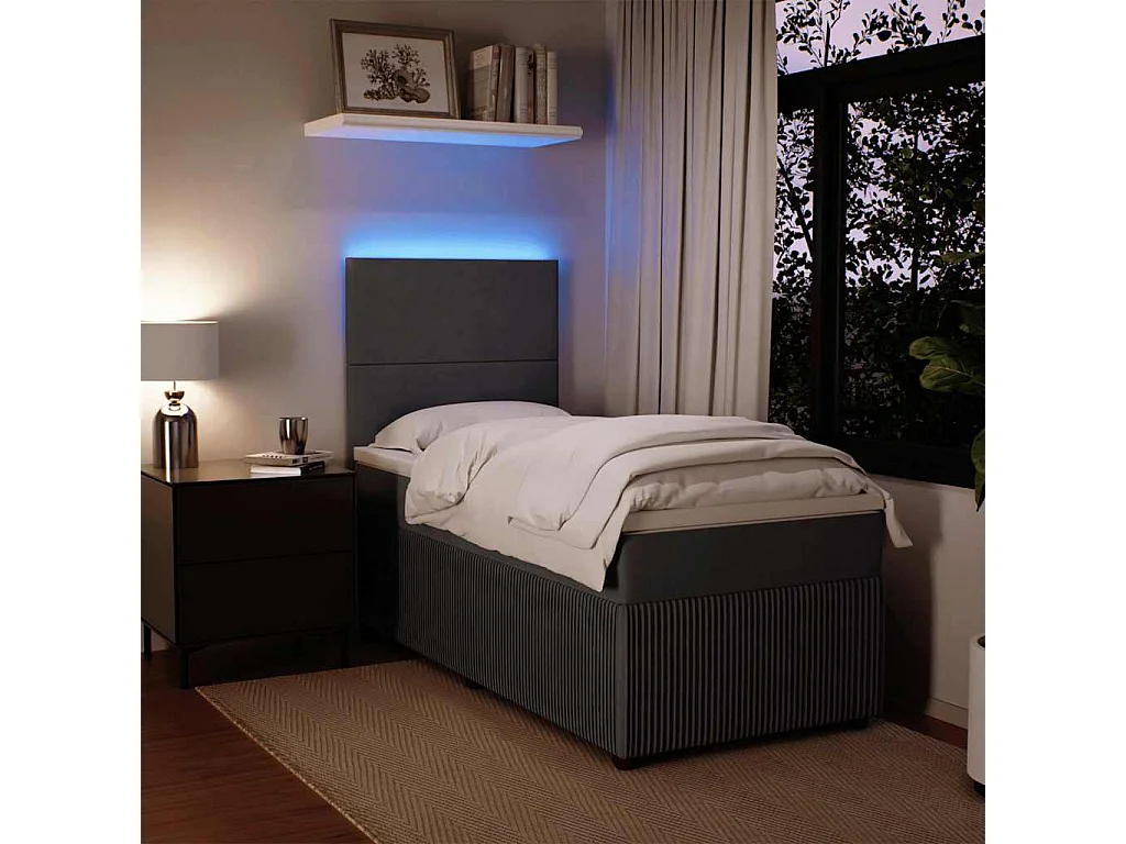 Cama box spring con colchón terciopelo gris oscuro 100x200 cm