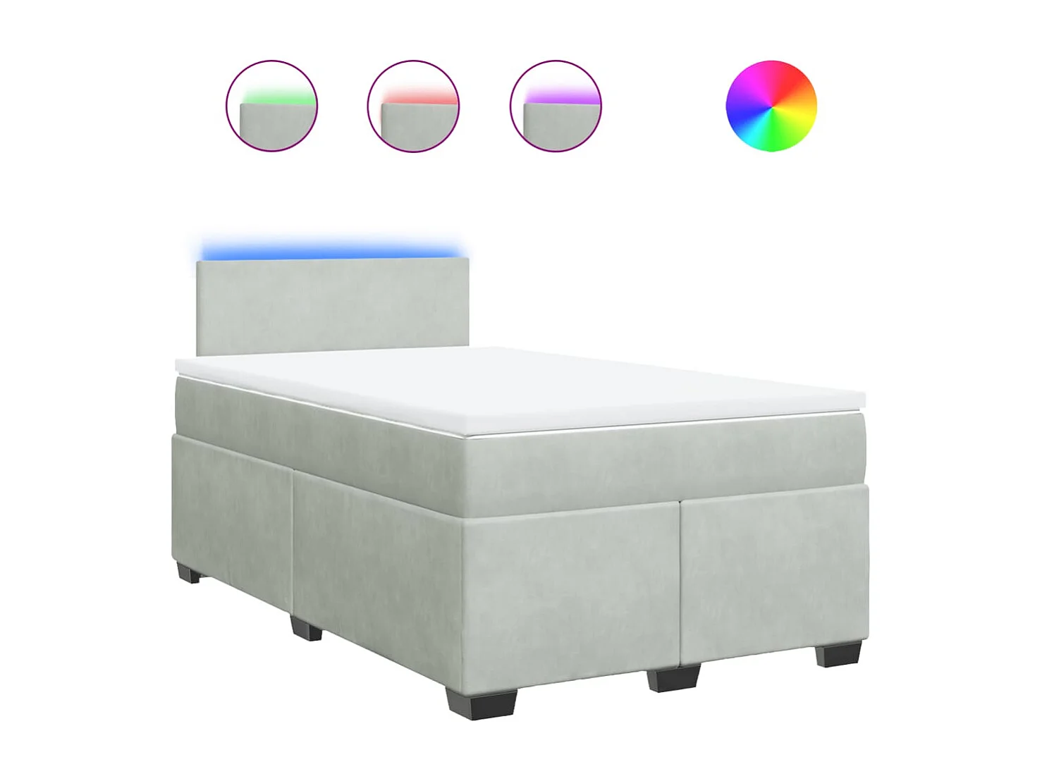 Cama box spring con colchón terciopelo gris claro 120x200 cm