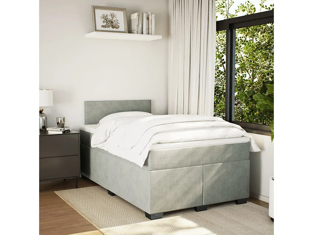 Cama box spring con colchón terciopelo gris claro 120x200 cm