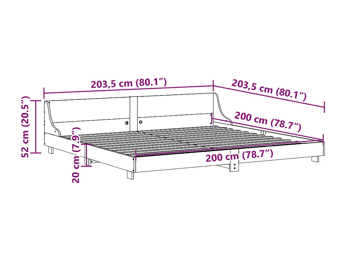 Cadre de lit sans matelas blanc 200x200 cm bois massif de pin