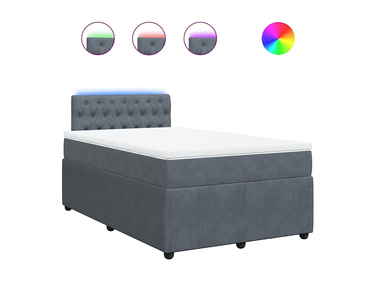 Cama box spring con colchón terciopelo gris oscuro 120x190 cm