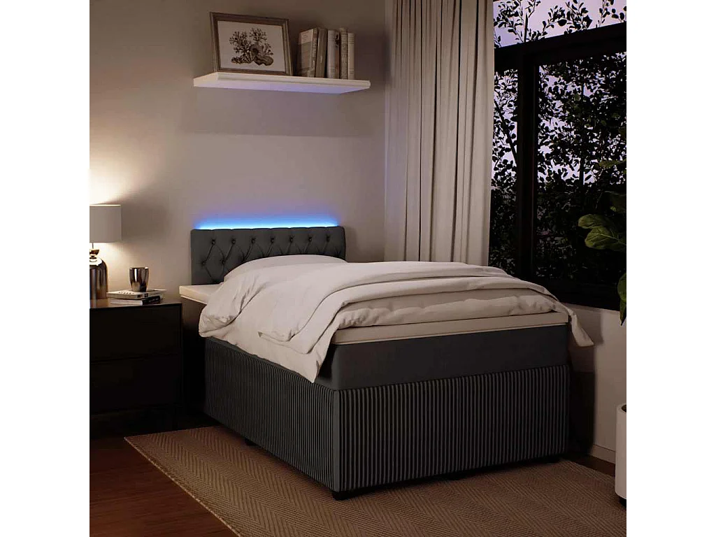 Cama box spring con colchón terciopelo gris oscuro 120x190 cm