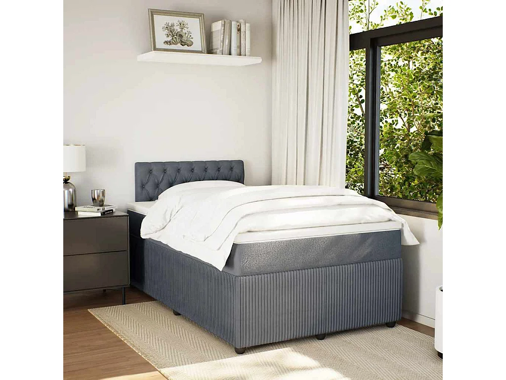 Cama box spring con colchón terciopelo gris oscuro 120x190 cm