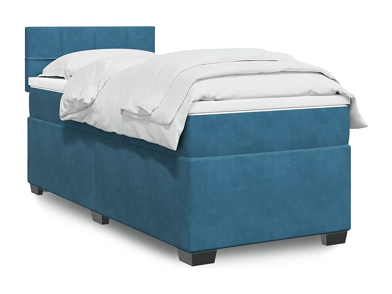 Cama box spring con colchón terciopelo azul oscuro 80x200 cm