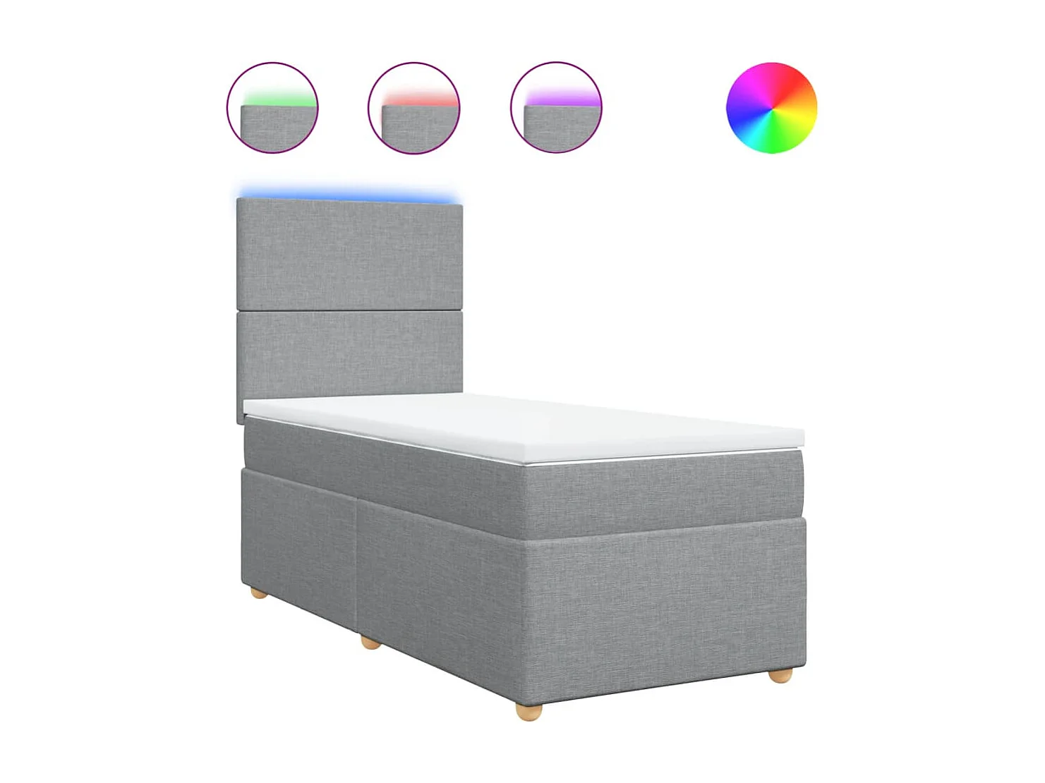 Cama box spring con colchón tela gris claro 80x200 cm