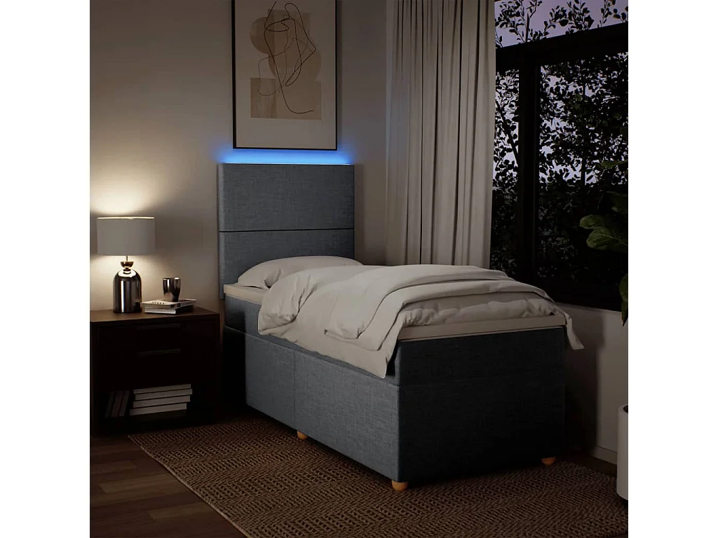 Cama box spring con colchón tela gris claro 80x200 cm