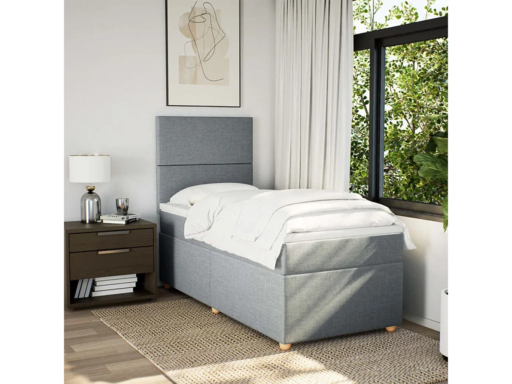 Cama box spring con colchón tela gris claro 80x200 cm