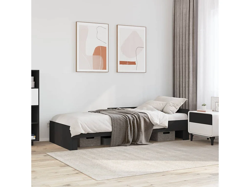 Bedframe bewerkt hout zwart 75x190 cm