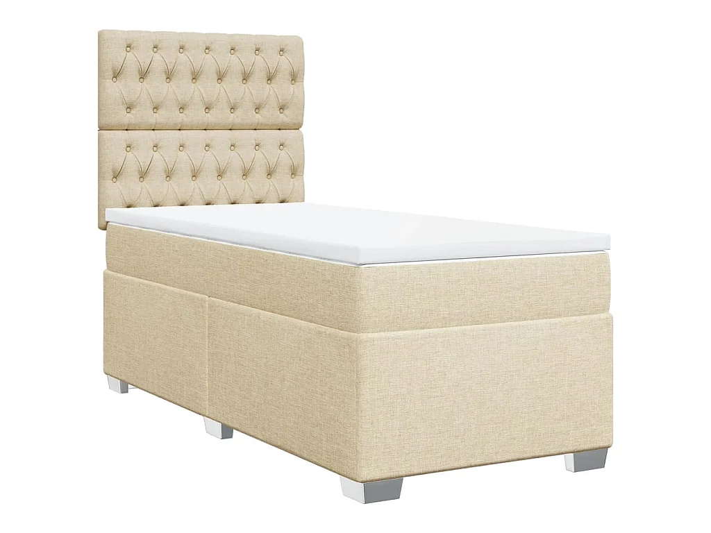 Cama box spring con colchón tela color crema 80x200 cm