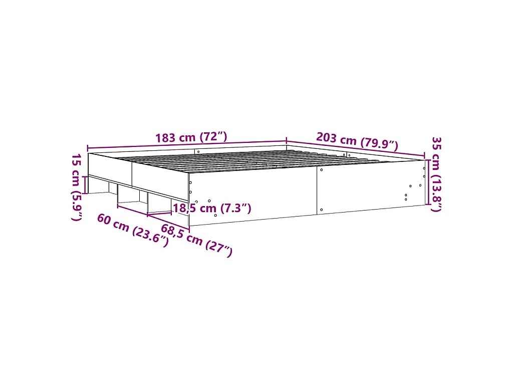 Bedframe zonder matras 180x200 cm spaanplaat betongrijs