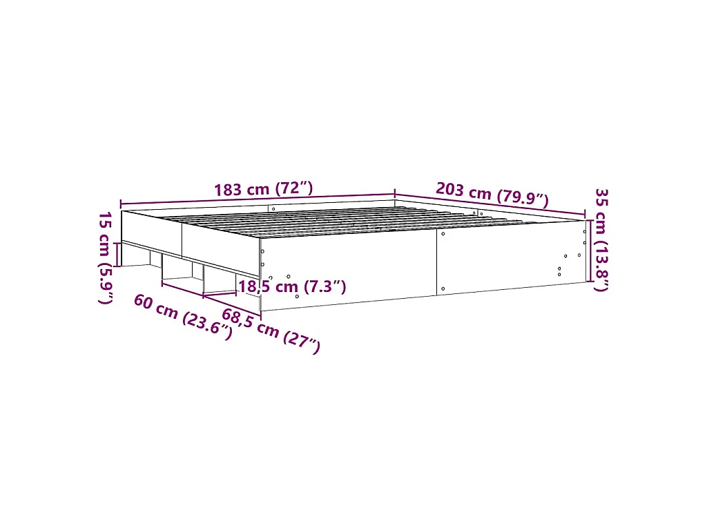 Bedframe zonder matras 180x200 cm spaanplaat betongrijs