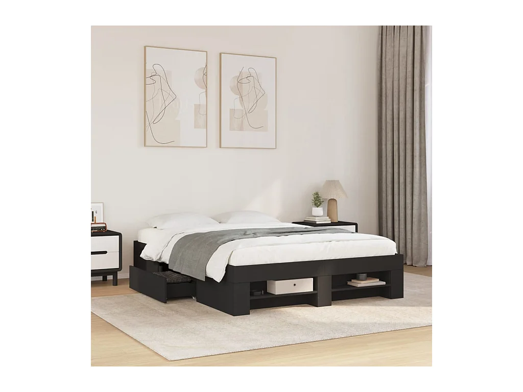Estructura de cama madera de ingeniería negra 135x190 cm