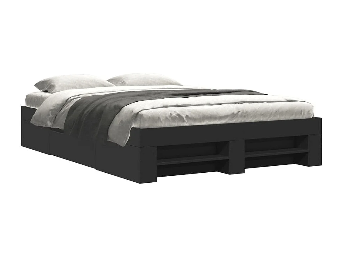 Bedframe bewerkt hout zwart 135x190 cm