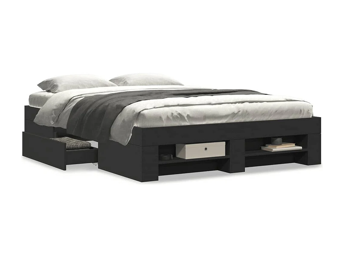 Bedframe bewerkt hout zwart 135x190 cm