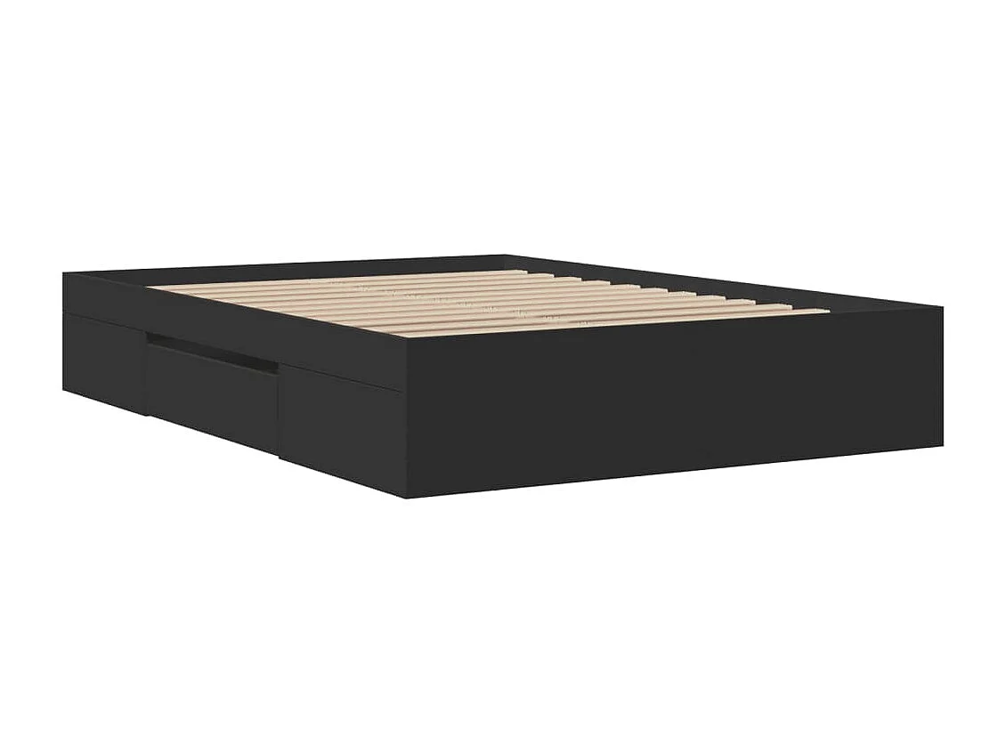 Bedframe bewerkt hout zwart 135x190 cm