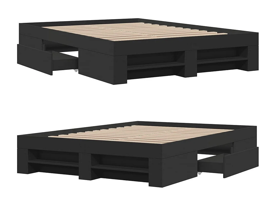 Bedframe bewerkt hout zwart 135x190 cm