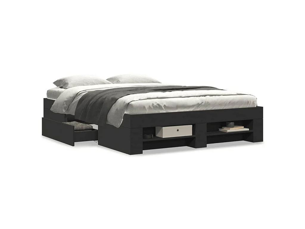 Cadre de lit sans matelas noir 135x190 cm bois d'ingénierie