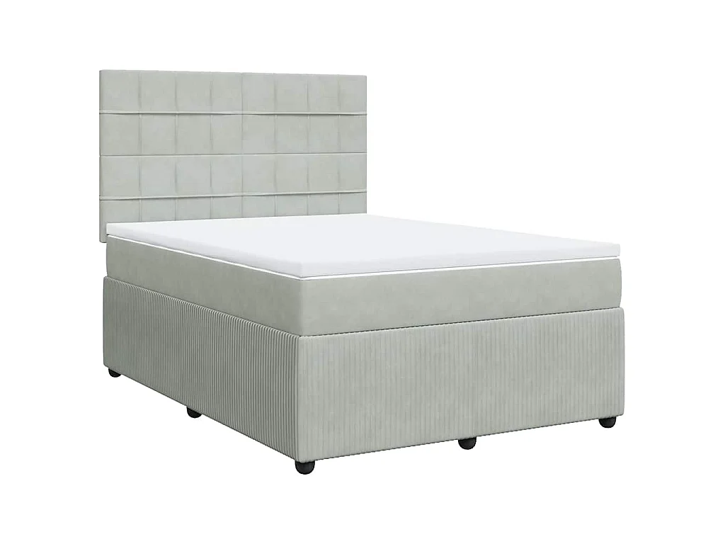 Cama box spring con colchón terciopelo gris claro 140x190 cm