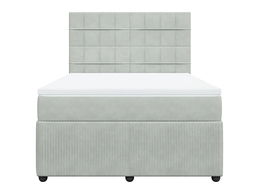 Cama box spring con colchón terciopelo gris claro 140x190 cm