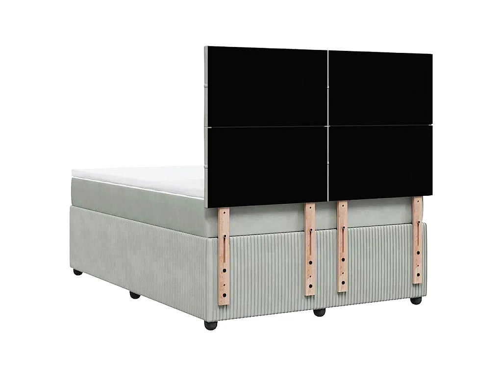 Cama box spring con colchón terciopelo gris claro 140x190 cm