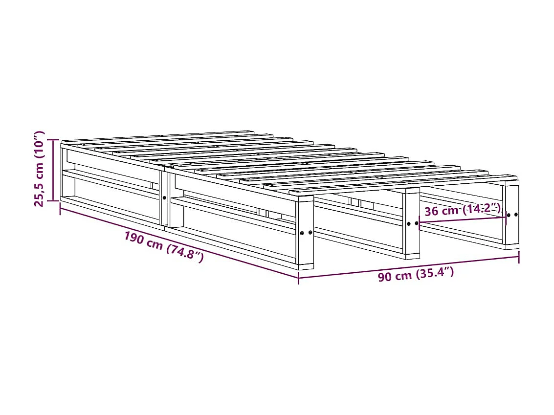 Estructura de cama sin colchón madera maciza de pino 90x190 cm