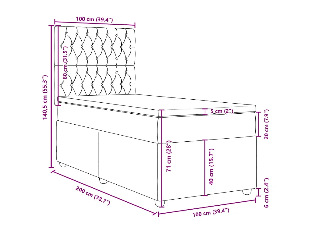 Sommier à lattes de lit avec matelas Gris foncé 100x200cm Tissu