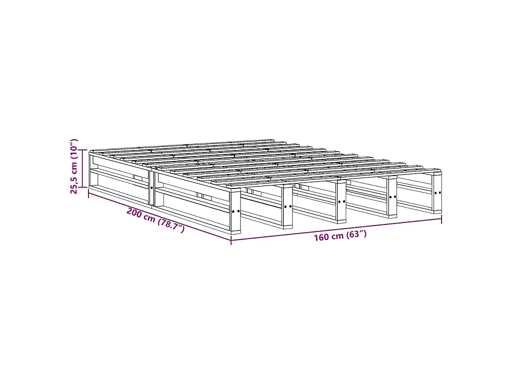 Cadre de lit sans matelas 160x200 cm bois massif de pin