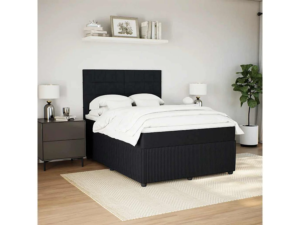 Cama box spring con colchón terciopelo negro 160x200 cm
